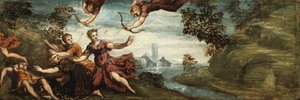 Apollón és Artemisz megöli Niobe gyermekeit, 1545-48 körül (olaj a táblán) alkotó: Jacopo Robusti (workshop of) Tintoretto