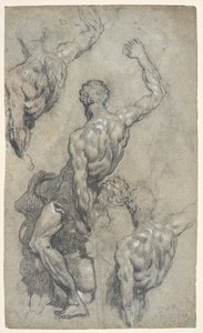 Tanulmányok Michelangelo „Sámson és a filiszteusok” című művéről, 1575–1585 körül (kréta, szén, gouache, papír) alkotó: Jacopo Robusti (workshop of) Tintoretto