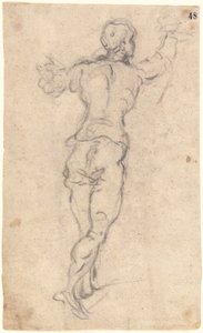 Egy felemelt karral lépkedő fiatal, hátulról nézve, 1579 körül (szén, zabpehely papíron) alkotó: Jacopo Robusti Tintoretto