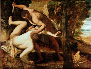 Káin megölése Ábel Jacopo Robusti festménye dit il Tintoretto (Tintoret) (1518-1594) 1550-1553 V. 149x196 cm Accademia Galéria, Velence alkotó: Jacopo Robusti Tintoretto