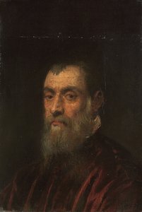 Szakállas férfi portréja, mellig érő, piros köntösben alkotó: Jacopo Robusti Tintoretto