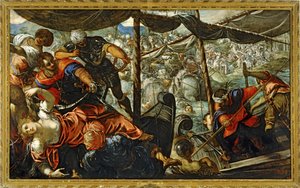 Jelenet a törökök és keresztények közötti csatából ... (festmény vászonra) alkotó: Jacopo Robusti Tintoretto