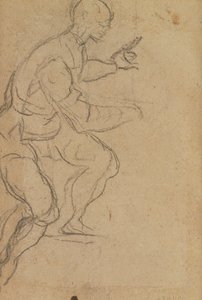 Ülő ember alulról nézve (fekete kréta a papíron) (fordítva) (lásd a 160812-es számot) alkotó: Jacopo Robusti Tintoretto