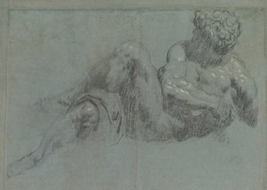 Tanulmány Michelangelos Giorno után, 1550-55 körül (kréta papíron) alkotó: Jacopo Robusti Tintoretto