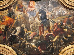 A velenceiek segítenek a bresciaknak megtörni Filippo Maria Visconti ostromát alkotó: Jacopo Robusti Tintoretto