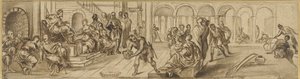 Salamon és Sába királynője, 1600 körül (toll papíron) alkotó: Jacopo Robusti after Tintoretto
