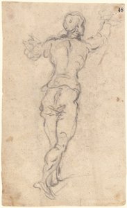 Egy felemelt karral lépkedő fiatal, hátulról nézve alkotó: Jacopo Tintoretto