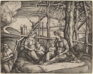 Szent Család Szent Erzsébettel és Keresztelő Szent János csecsemőjével alkotó: Jacopo de