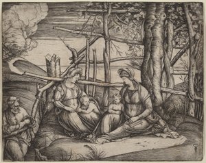 A Szent Család Szent Erzsébet és a csecsemő Szent János Keresztelő társaságában alkotó: Jacopo de