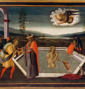 Probatic Pool, részlet a bénulás csodájával, Jacopo di Arcangelo vagy Jacopo del Sellaio (1442-1493), Részlet