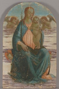 Szűz és gyermek angyalokkal ül a felhőkön alkotó: Jacopo del Sellaio