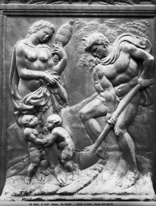 Ádám és Éva munkára kényszerült, tabló a Porta Magnáról, 1430 körül (márvány)