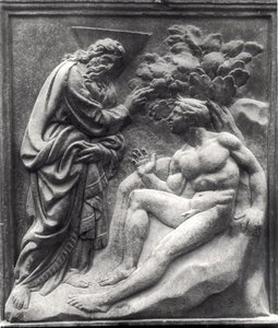 Ádám teremtése, a Porta Magna táblája, 1430 körül (márvány)