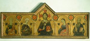 A Megváltó Madonnával és három szenttel, Meliore Toscano vagy Meliore di Jacopo (kb. 1255-1285), tempera és arany táblán, 85x210 cm, Részlet