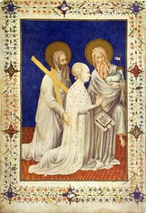 MS 11060-11061 John, Duc de Berry térden állva St. Andrew és St. John között, francia, a „Tres Riches Heures duc de Berry”-ből