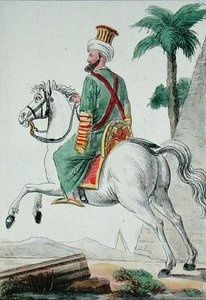 Egy mameluk Kairóból Egyiptomból 1801-ben, a művész illusztrációja a „Voyage Pittoresque dans les Quatre Parts du Monde” című művéből