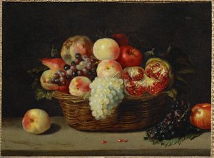 Panier de grenade, peches et raisins - Kosár gránátalmával, barackkal és szőlővel ... alkotó: Jacques (attr. to) Linard