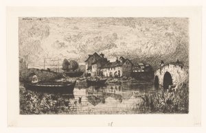 Kilátás egy vízparti falura, jobb és bal oldali híddal alkotó: Jacques Barthélemy Appian (Adolphe)