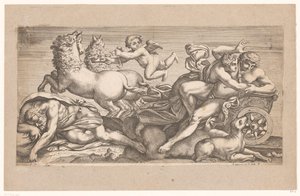 Cephalus, akit Aurora elvitt a szekerén Mitológiai jelenetek a római Palazzo Farnese freskói után (sorozat címe) alkotó: Jacques Belly