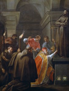 V. Miklós pápa Assisi Szent Ferenc sírjában, Jacques Blanchard (1600-1638) festménye