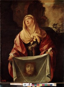 ""Szent Veronika"". A szent fátyol Krisztus arcát jelképezi, akinek verejtékét Veronique letörölte volna a kálváriára való feljutás során. Jacques Blanchard festménye (1600-1638) 1633-1634 Méret: 127x98 cm Ermitázs Múzeum, Szentpétervár (Szent-Péter)