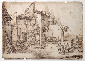 Egy olasz farmudvar (toll és barna tinta papíron) alkotó: Jacques Callot