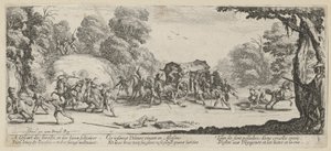 Postakocsi elleni támadás, a „Háború borzalmai” sorozat 8. lapja alkotó: Jacques Callot