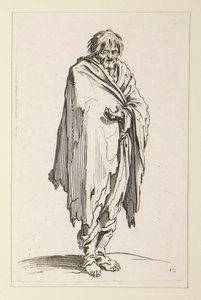 Csupaszfejű, patkolatlan lábú koldus a The Beggars-ből alkotó: Jacques Callot