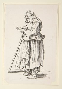 Alamizsnát kapó koldusasszony a koldusoktól alkotó: Jacques Callot