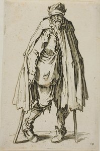 Botra támaszkodó koldus, tizenkilences tányér a The Beggars-től alkotó: Jacques Callot