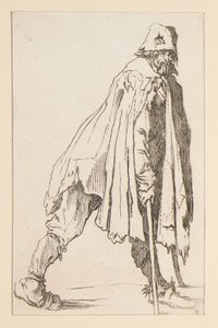 Koldus sapkában, mankóval, a The Beggars-től. alkotó: Jacques Callot