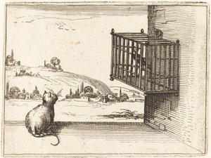 Macska figyeli a ketrecbe zárt madarat alkotó: Jacques Callot