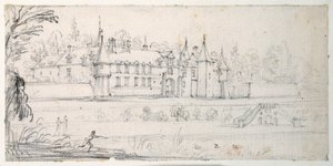 Chateau de Chantelou, az Orge völgyében, Linas és Chestres között (fekete kréta papíron) alkotó: Jacques Callot