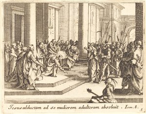 Krisztus és a házasságtörésen elhurcolt asszony, 1635. alkotó: Jacques Callot