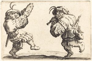 Táncosok furulyával és tamburával alkotó: Jacques Callot