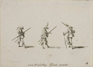 Fúró a muskétával, négyes lemez a Katonai gyakorlatokból alkotó: Jacques Callot