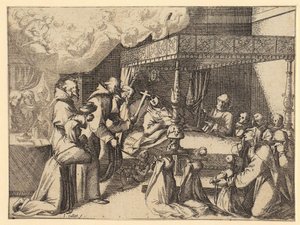 Margit főhercegnő a pápai audiencián, az „Rekviem Spanyolország királynőjéért” sorozat 5. lapja alkotó: Jacques Callot