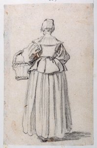 Hátrafelé néző alak (fekete kréta a papíron) alkotó: Jacques Callot