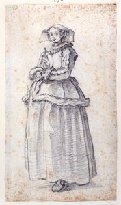 Figura szőrmével díszített ruhával (fekete kréta papíron) alkotó: Jacques Callot