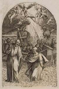 Jézus és Szent Péter a vízen járnak, a „Római képek” sorozatból alkotó: Jacques Callot