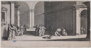 A nagy passió, A lábmosás. Egy 7 lapból álló sorozat első lapja (Lieure 281, Meaume 12) alkotó: Jacques Callot