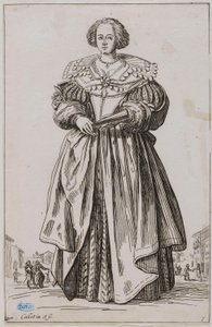A nemesség, A legyezős hölgy. Egy 12 darabos sorozat kilencedik darabja (Lieure 557, Meaune 683) alkotó: Jacques Callot