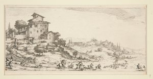 La chasse au cerf (Szarvasvadászat a kastély közelében), Giovanni de Medici tájképeiből alkotó: Jacques Callot
