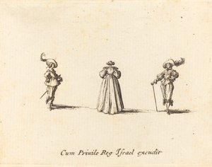 Hátulról látott hölgy és két úriember alkotó: Jacques Callot