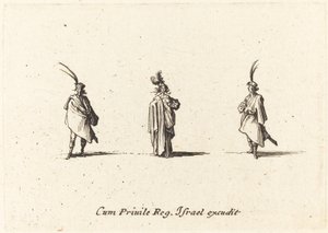 Hosszú köpenyes hölgy és két úriember alkotó: Jacques Callot