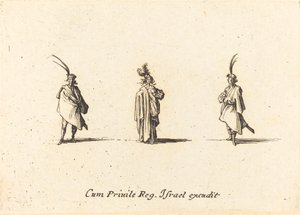 Hosszú köpenyes hölgy és két úriember alkotó: Jacques Callot