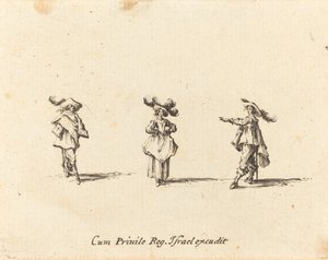Hölgy nagy tollakkal és két úriember alkotó: Jacques Callot