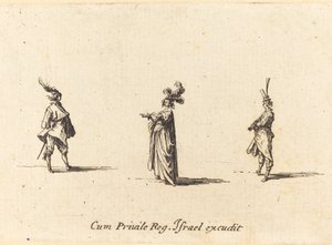 Tollaskalapos hölgy és két úriember alkotó: Jacques Callot