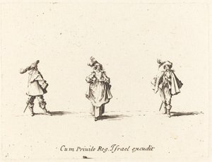 Tollas hölgy és két úriember, valószínűleg 1634-ben. alkotó: Jacques Callot