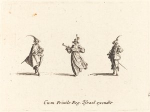 Hölgy vonós hangszerrel és két úriember alkotó: Jacques Callot